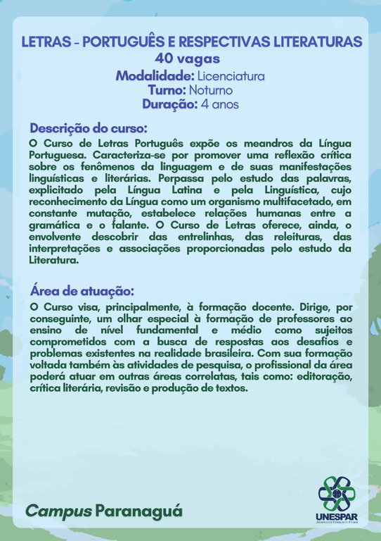 Paranaguá - LETRAS - PORTUGUÊS E RESPECTIVAS LITERATURAS 